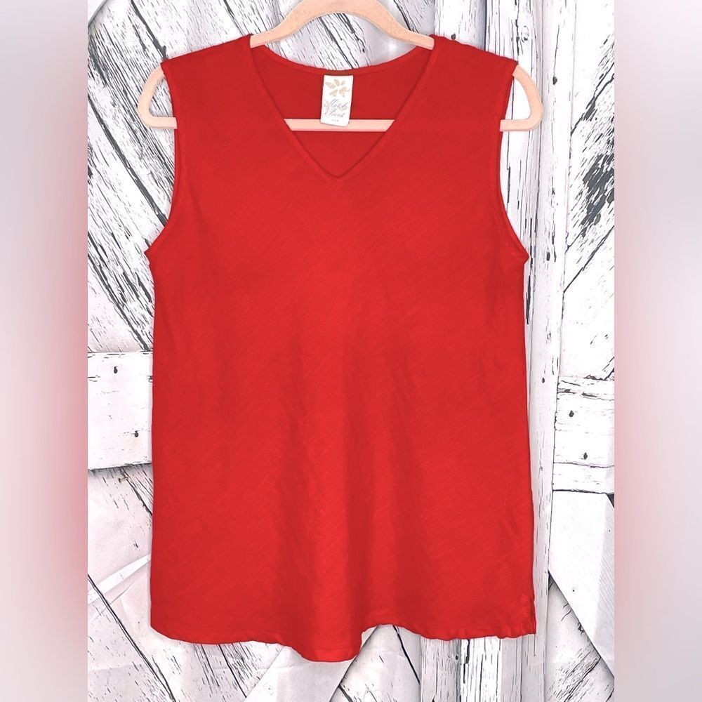 Match Point Sleeveless Top Linen Red V-Neck Small